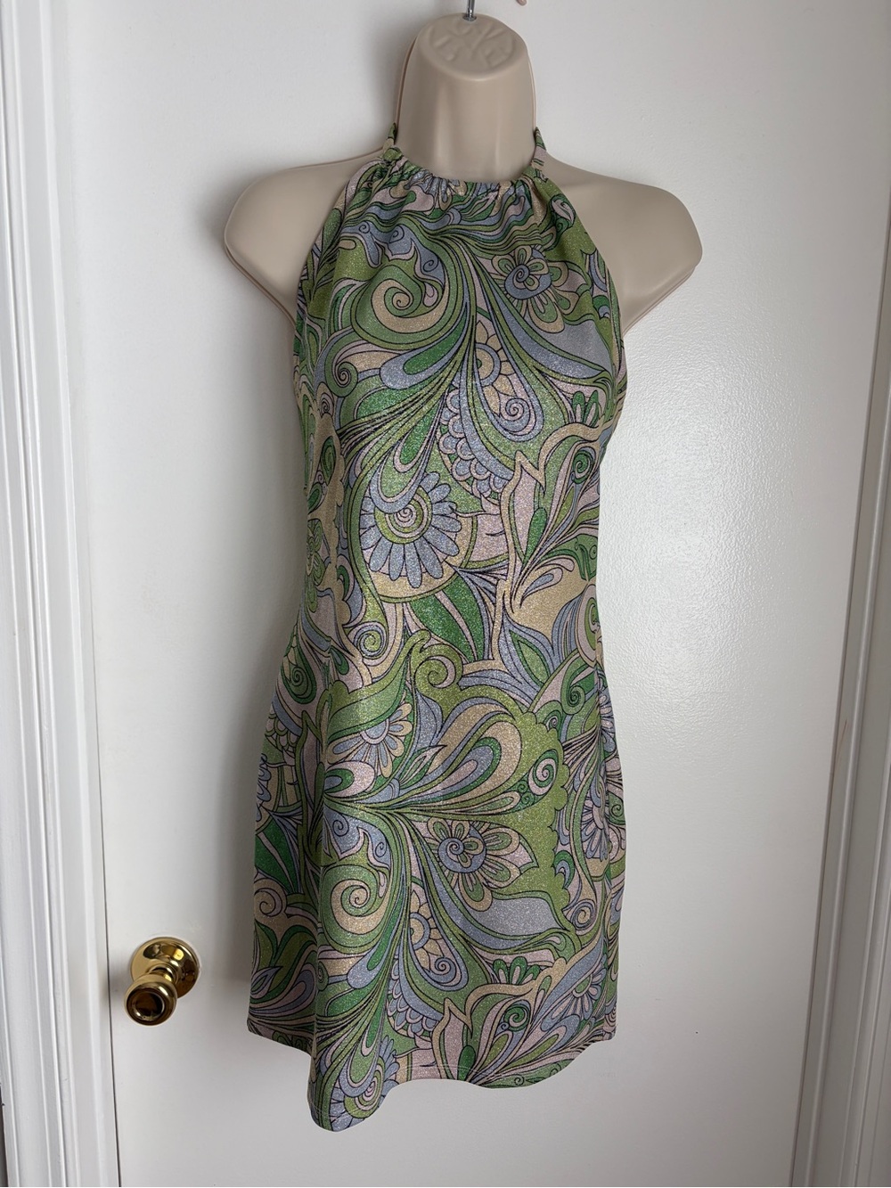 ASOS Miss Selfridge Halter Neck Green Paisley Print Dress (Size Small / US 6)